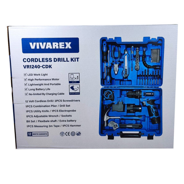 مجموعه 40 عددی دریل پیچ گوشتی شارژی 10 میلی متری 12 ولت ویوارکس مدل VR1240-CDK