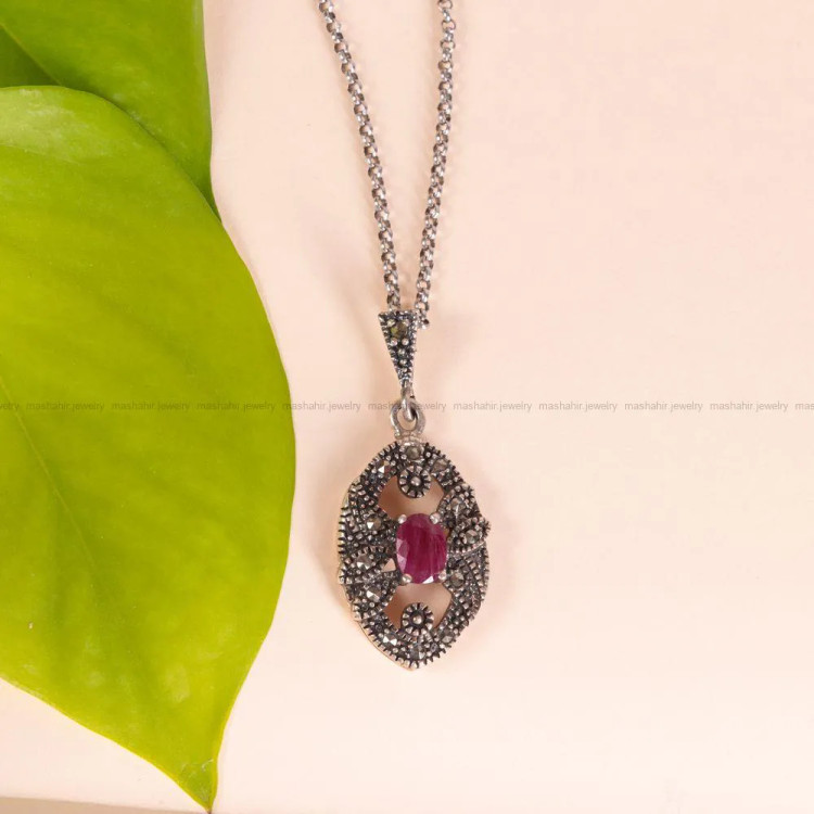 گردنبند یاقوت سرخ زنانه کد 2592