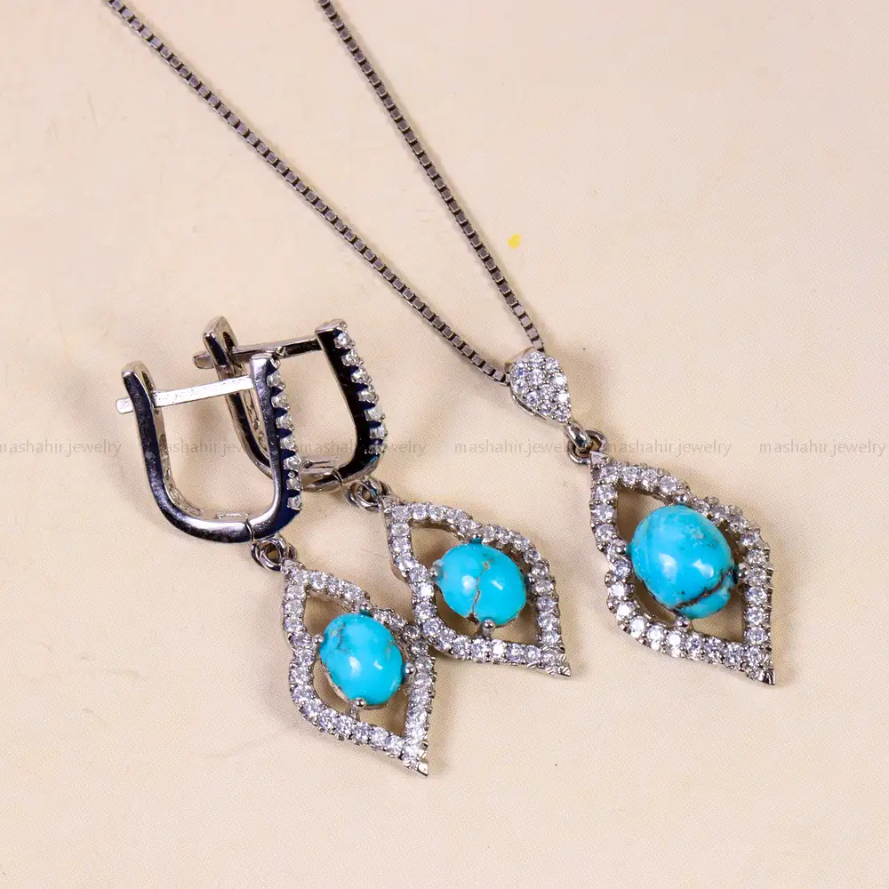 نیم ست فیروزه زنانه کد 14801