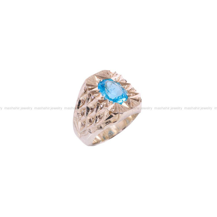 انگشتر توپاز آبی مردانه کد 3550