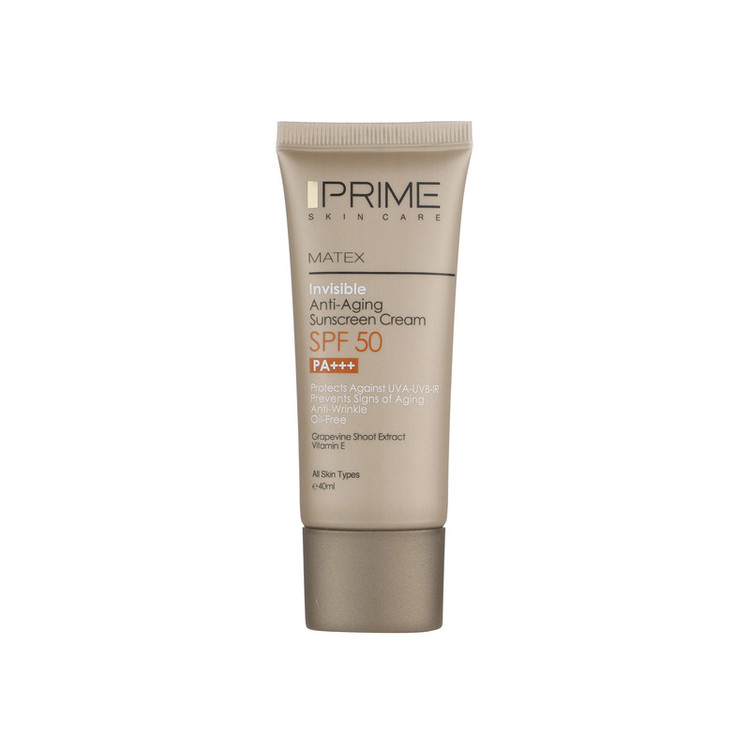 کرم ضد آفتاب و ضد چروک بی رنگ پرایم مدل Matex Colorless SPF50 مناسب انواع پوست حجم 40 میلی لیتر