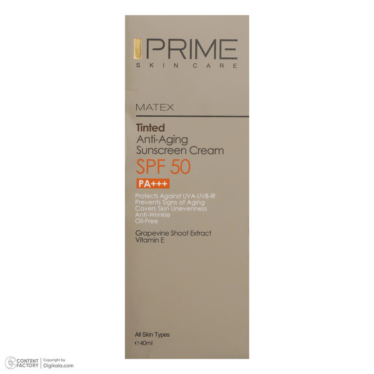 کرم ضدآفتاب رنگی پرایم SPF50 مدل Matex Tinted Rejuvinating مناسب انواع پوست، حجم 40 میلیلیتر