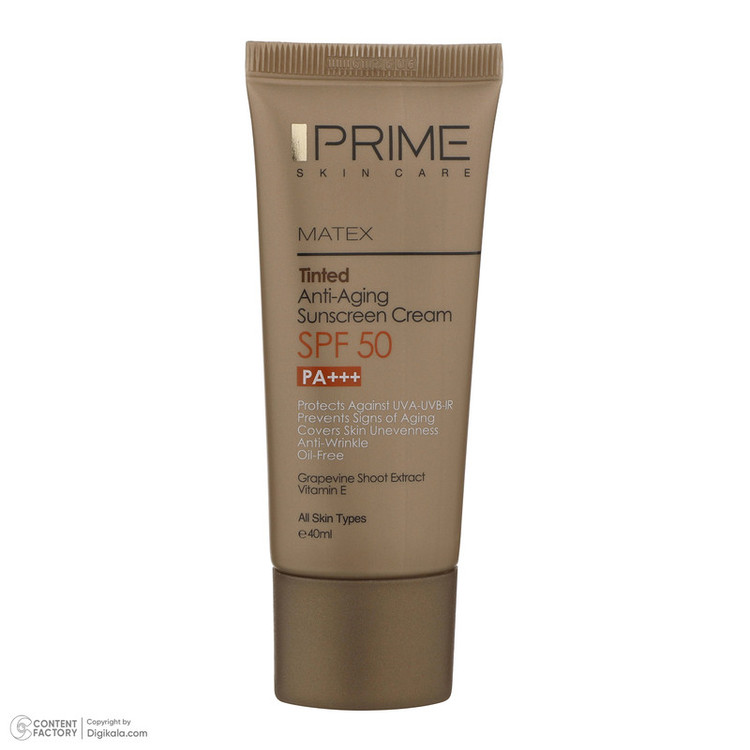 کرم ضدآفتاب رنگی پرایم SPF50 مدل Matex Tinted Rejuvinating مناسب انواع پوست، حجم 40 میلیلیتر