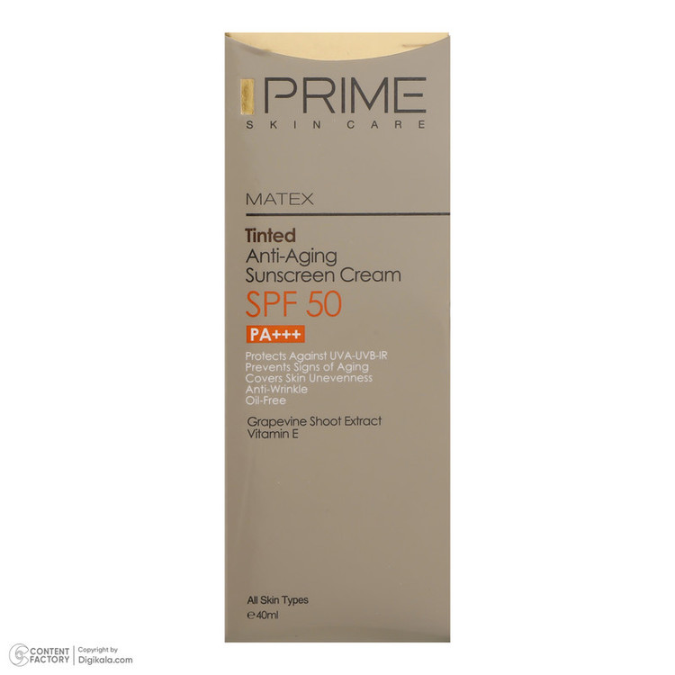 کرم ضدآفتاب رنگی پرایم SPF50 مدل Matex Tinted Rejuvinating مناسب انواع پوست، حجم 40 میلیلیتر