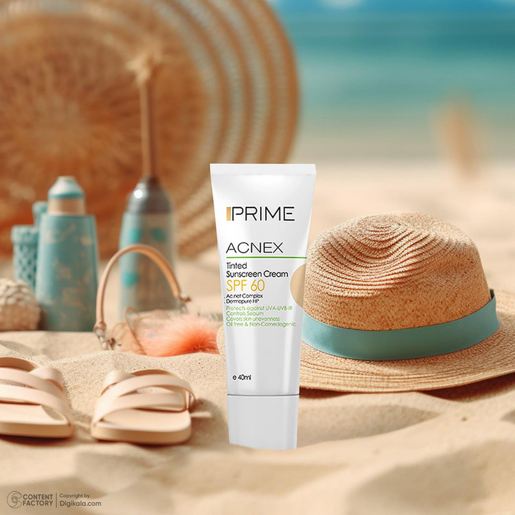 کرم ضدآفتاب رنگی پرایم مدل Acnex SPF60، مناسب پوستهای چرب، حجم 40 میلیلیتر