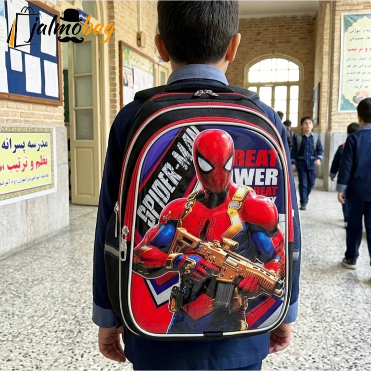 کوله پشتی مدرسه پسرانه مقطع ابتدایی سه خانه ضدتعریق طرح عکسدار