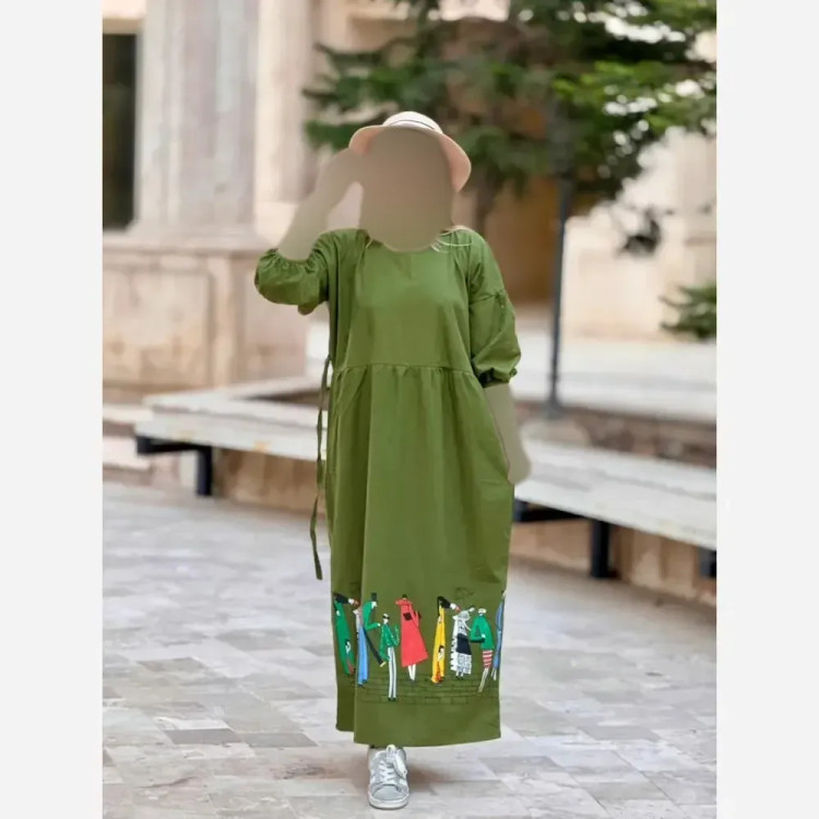 پیراهن لینن زنانه طرح سرخپوستی فری سایز قد 135 (2)