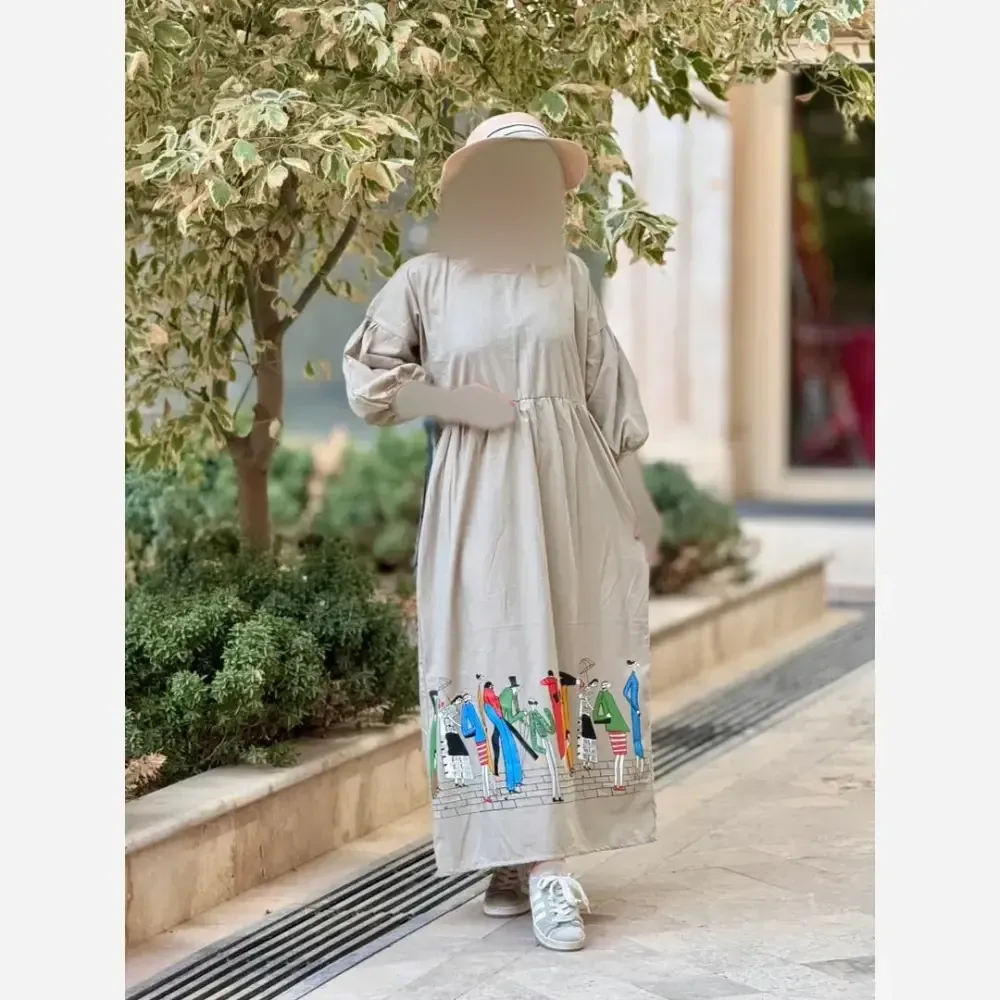 پیراهن لینن زنانه طرح سرخپوستی فری سایز قد 135 (2)