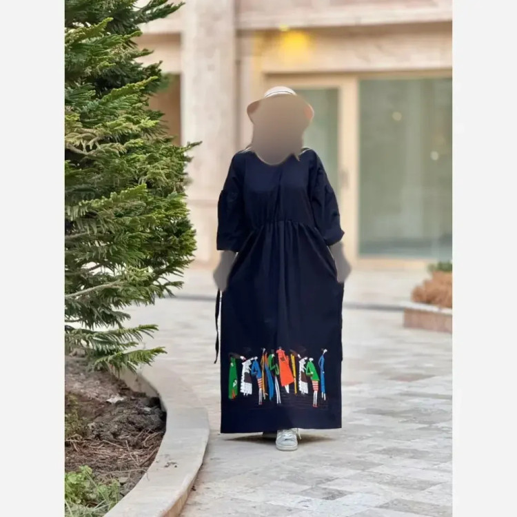 پیراهن لینن زنانه طرح سرخپوستی فری سایز قد 135 (2)