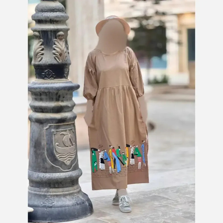 پیراهن لینن زنانه طرح سرخپوستی فری سایز قد 135 (2)