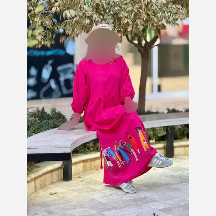 پیراهن لینن زنانه طرح سرخپوستی فری سایز قد 135 (2)