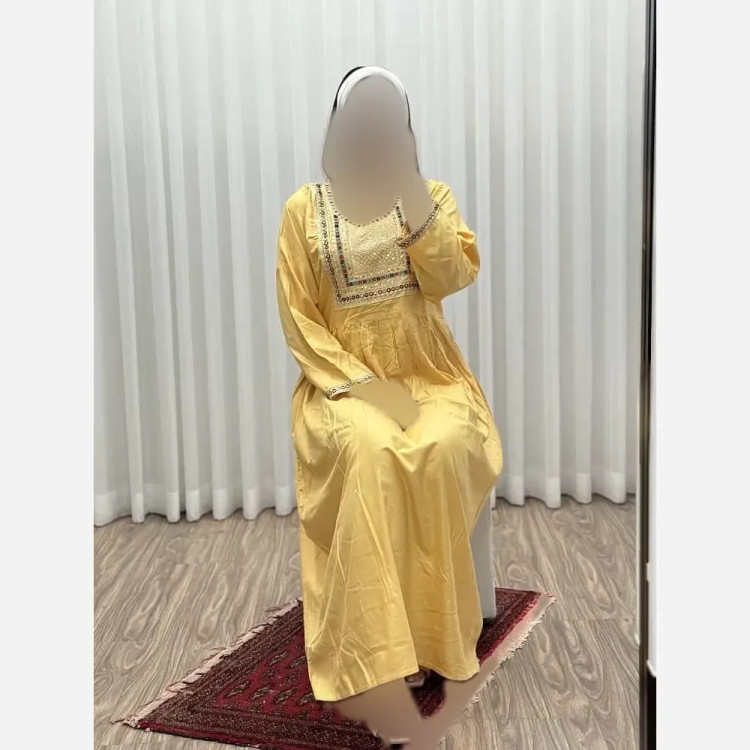 پیراهن ساحلی زنانه یقه گلدوزی هندی فری سایز رنگی قد 135 (2)