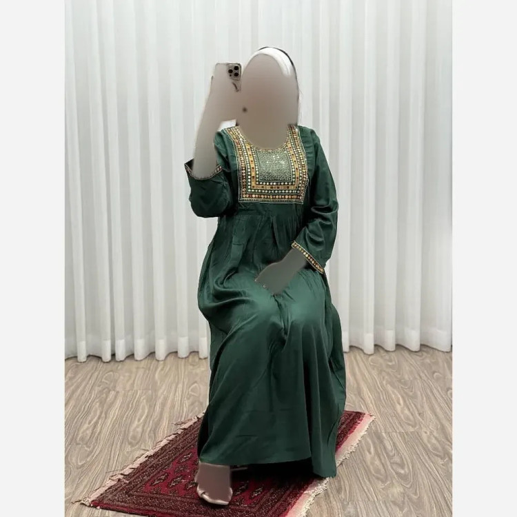 پیراهن ساحلی زنانه یقه گلدوزی هندی فری سایز رنگی قد 135 (2)