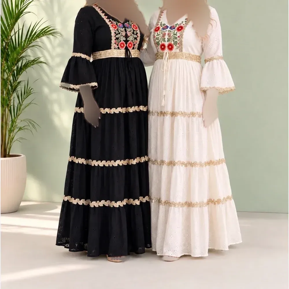 پیراهن هندی نخی گلدوزی شده آستردار فری سایز