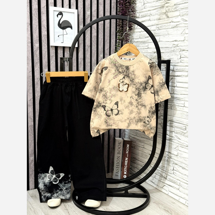 بلوز شلوار بگ پروانه نخ پنبه سایز 50 تا 65 مناسب 6 تا 14 سال