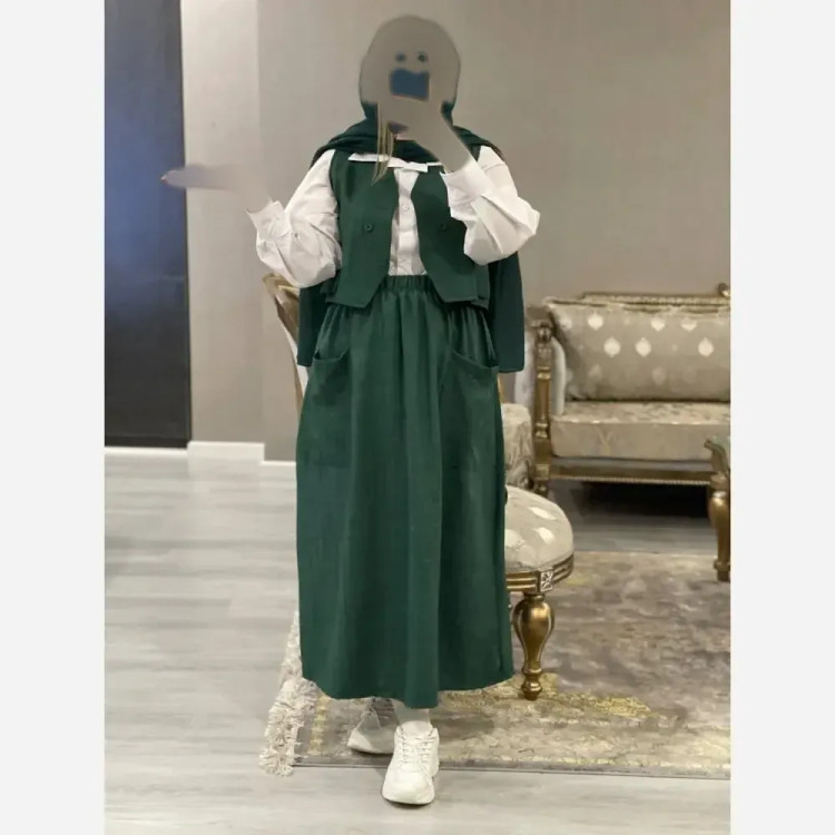 ست سه تیکه شومیز جلیقه و دامن مدل ژینا جنس شانتون سایز فری