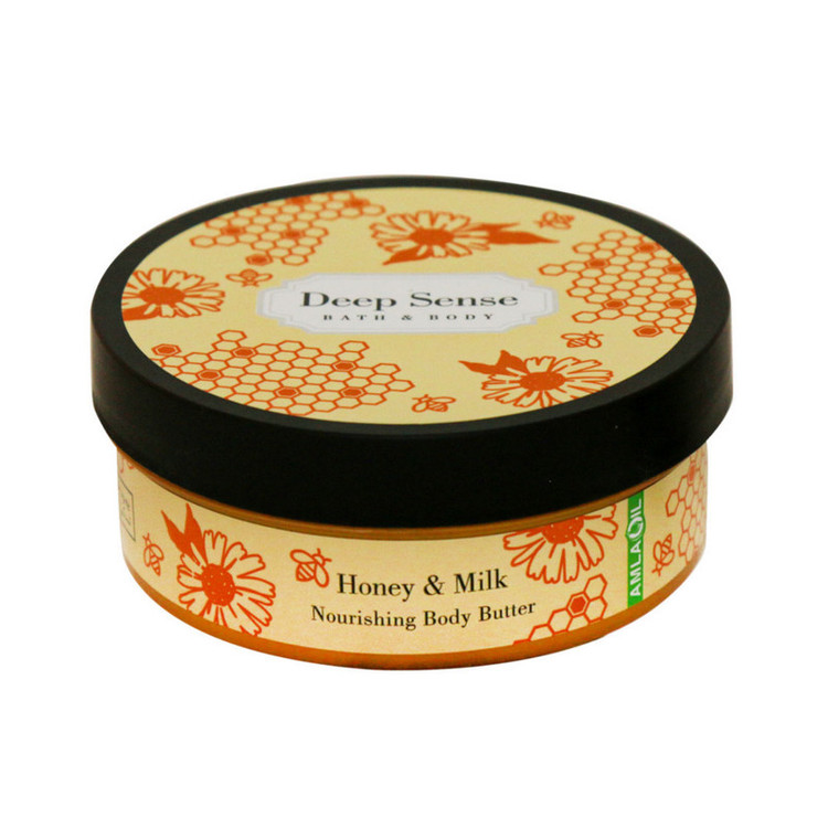 کره بدن دیپ سنس مدل Honey حجم 200 میلیلیتر مغذی و آبرسان قوی با کره شی، روغن نارگیل و آملا، ضد خشکی و نرمکننده پوست با جذب سریع و حفظ رطوبت طولانیمدت مناسب بانوان