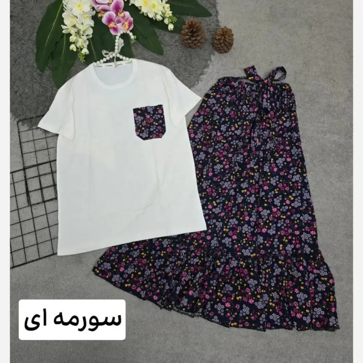 ست تیشرت و دامن پنبه درجه یک و تمام نخ فری سایز