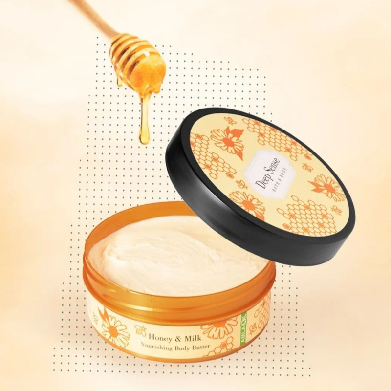 کره بدن دیپ سنس مدل Honey حجم 200 میلیلیتر مغذی و آبرسان قوی با کره شی، روغن نارگیل و آملا، ضد خشکی و نرمکننده پوست با جذب سریع و حفظ رطوبت طولانیمدت مناسب بانوان