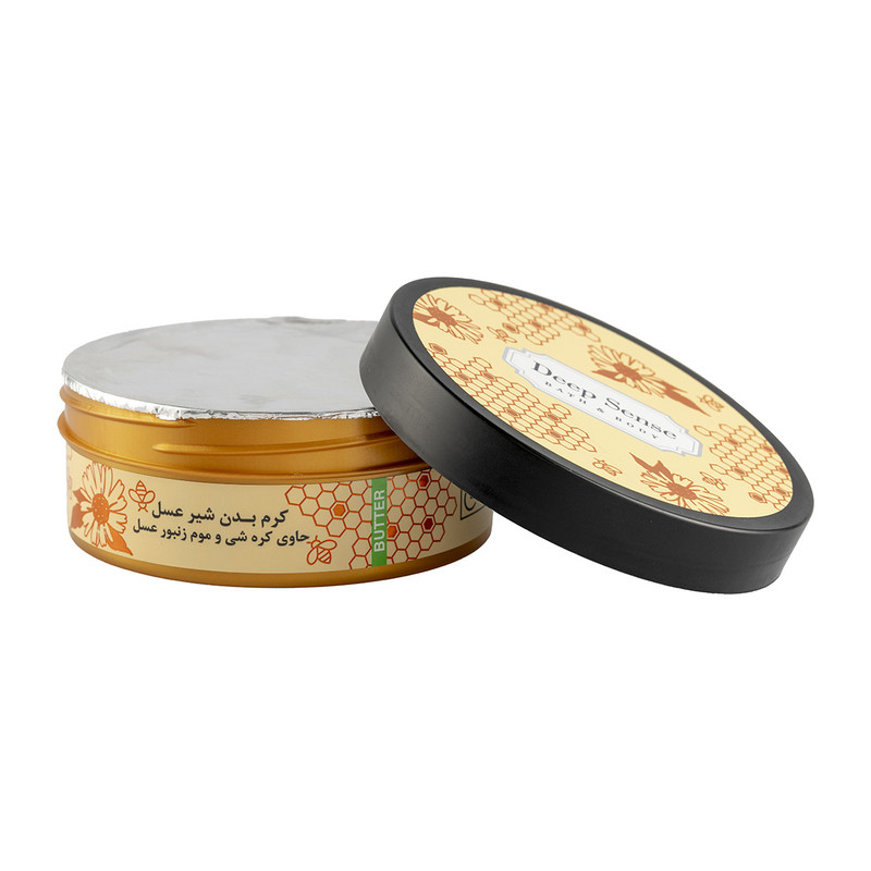 کره بدن دیپ سنس مدل Honey حجم 200 میلیلیتر مغذی و آبرسان قوی با کره شی، روغن نارگیل و آملا، ضد خشکی و نرمکننده پوست با جذب سریع و حفظ رطوبت طولانیمدت مناسب بانوان