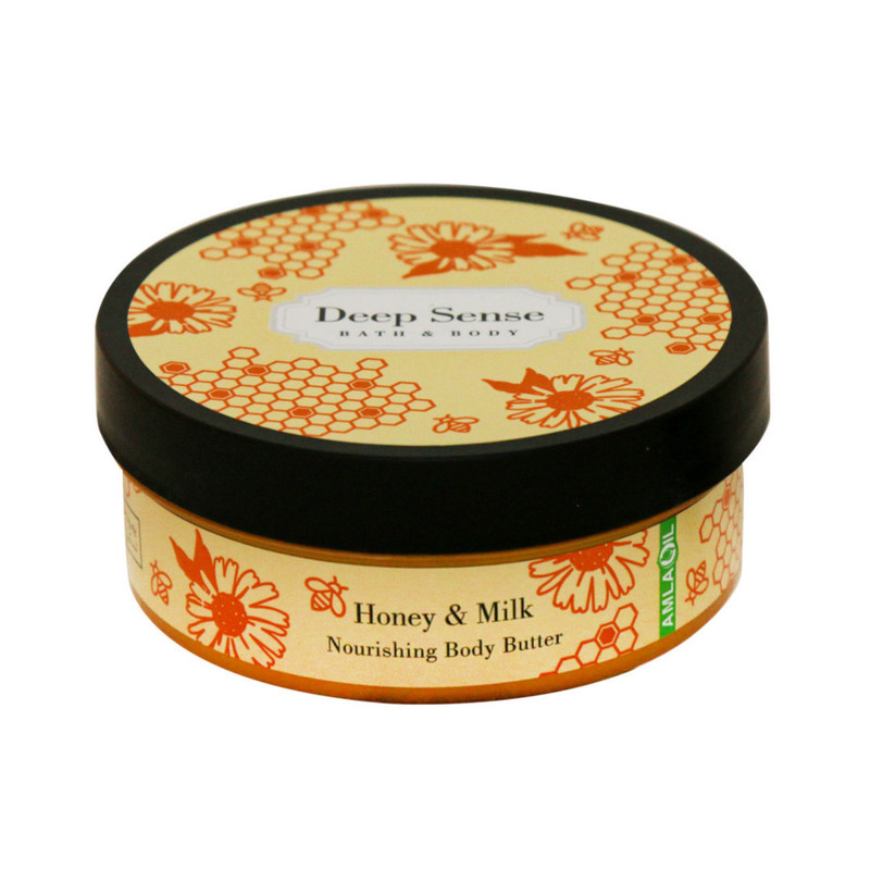 کره بدن دیپ سنس مدل Honey حجم 200 میلی‌لیتر مغذی و آبرسان قوی با کره شی، روغن نارگیل و آملا، ضد خشکی و نرم‌کننده پوست با جذب سریع و حفظ رطوبت طولانی‌مدت مناسب بانوان