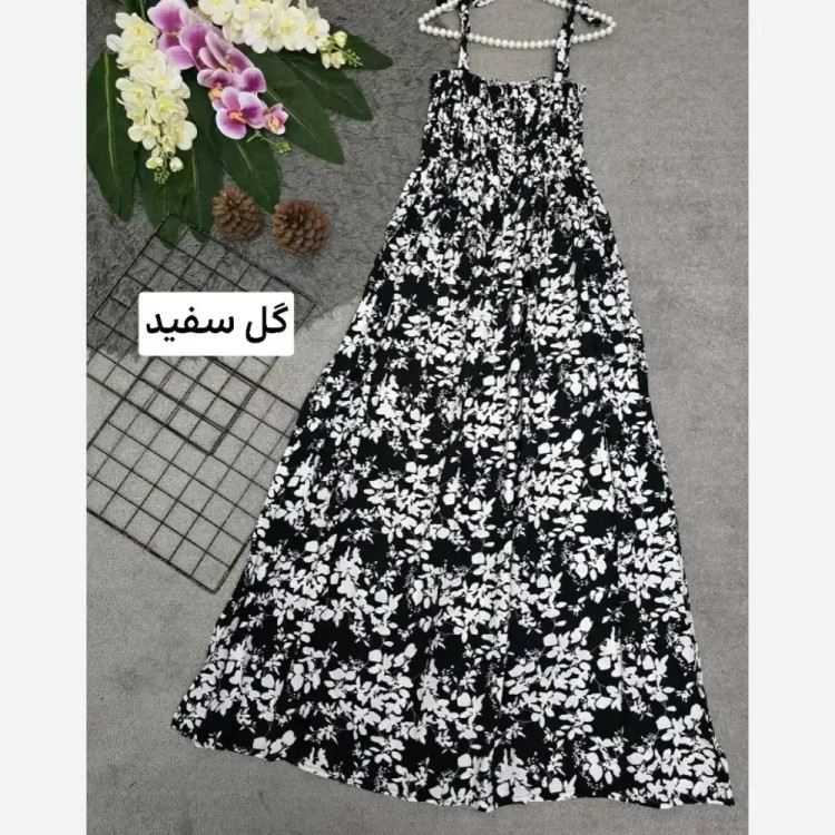 پیراهن زنانه نخی کش دوزی شده بلند فری سایز