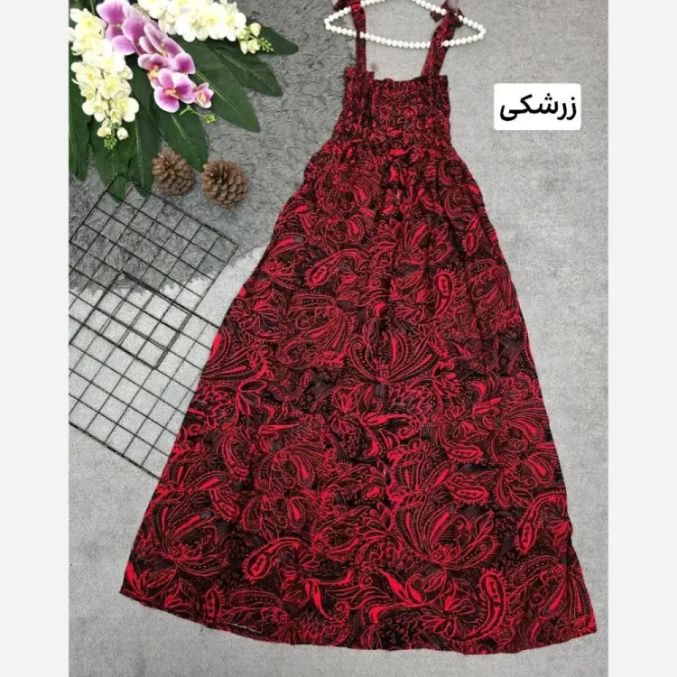 پیراهن زنانه نخی کش دوزی شده بلند فری سایز