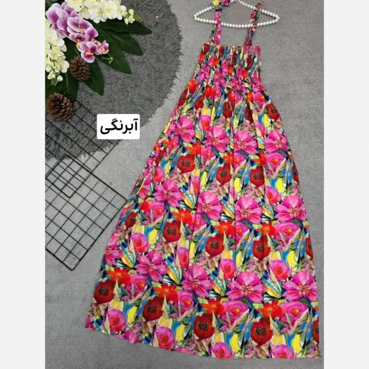 پیراهن زنانه نخی کش دوزی شده بلند فری سایز
