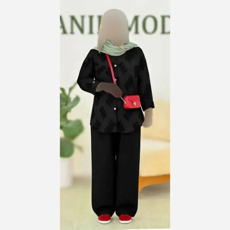ست شومیز و شلوار ژاکارد کسمه و شانتون فری سایز (2)