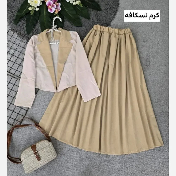 ست کت دامن زنانه لنین نچرال مدل المیرا فری سایز