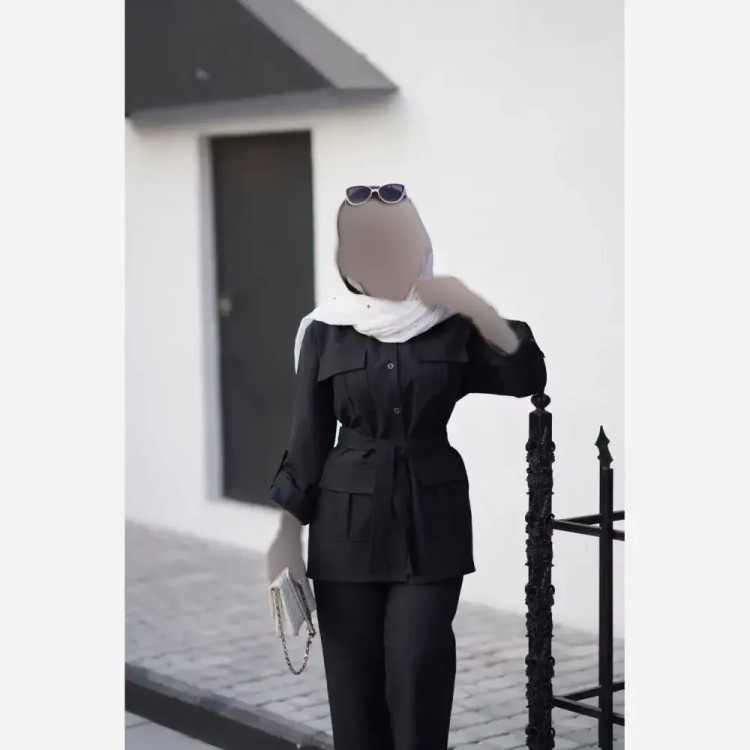 مانتو شلوار پرشین مکانیک هما رنگ مشکی و طوسی سایز فری