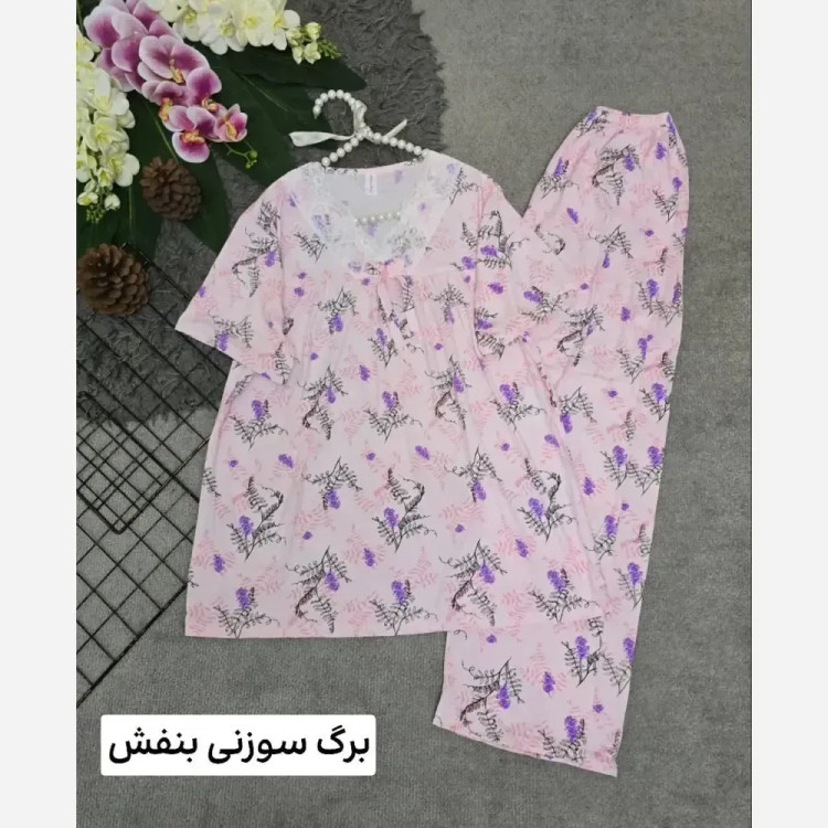 ست تیشرت و شلوار وارداتی گیاهی فری سایز رنگ میخک