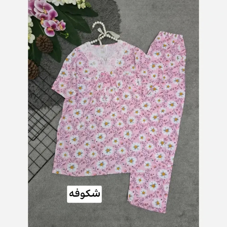 ست تیشرت و شلوار وارداتی گیاهی فری سایز رنگ میخک
