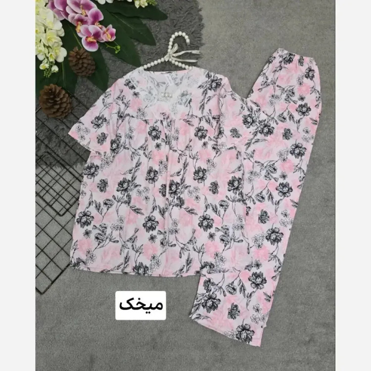 ست تیشرت و شلوار وارداتی گیاهی فری سایز رنگ میخک