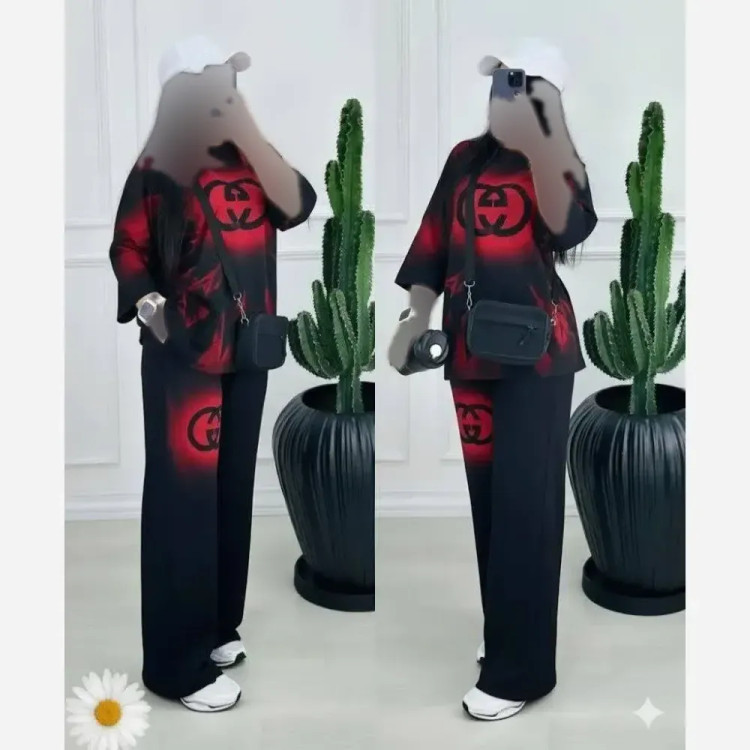 ست شلوار و تیشرت زنانه مدل تیماسا جنس پنبه گلکسی فری سایز
