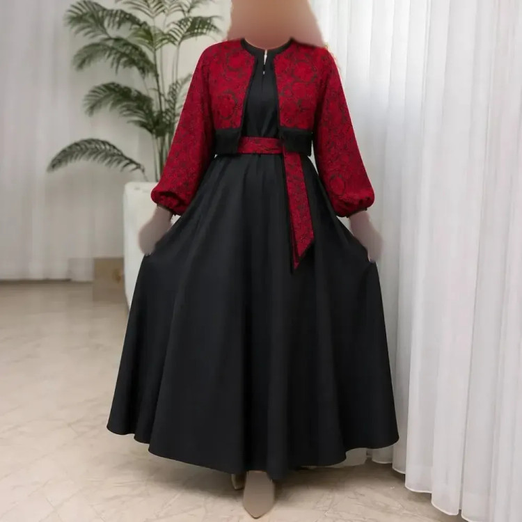 ست کت و سارافون مجلسی مدل شکرانه جنس کت تافته سوزن دوزی و سارافون کرپ اندونزی فری سایز