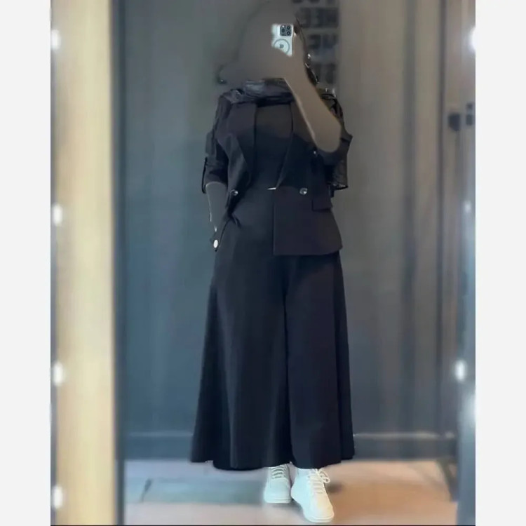 ست کت شلوار زنانه لنین مدل سارینا رنگ مشکی (2)