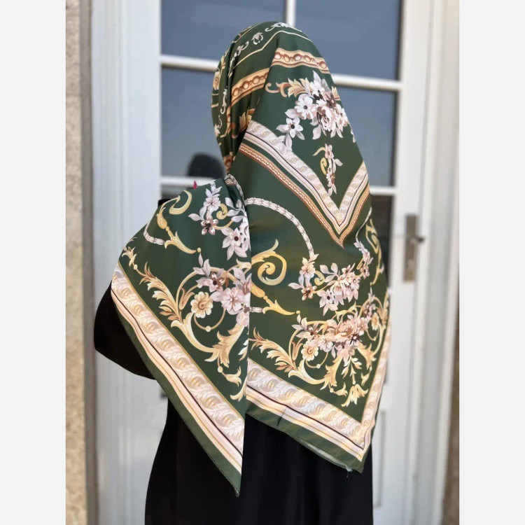 روسری ابریشم ساتن مجلسی سبز