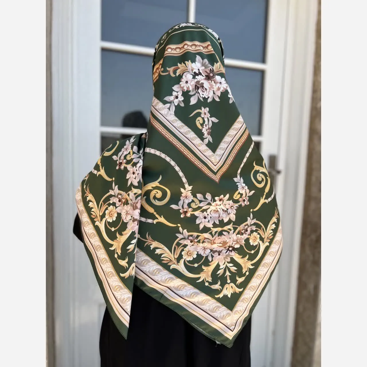 روسری ابریشم ساتن مجلسی سبز