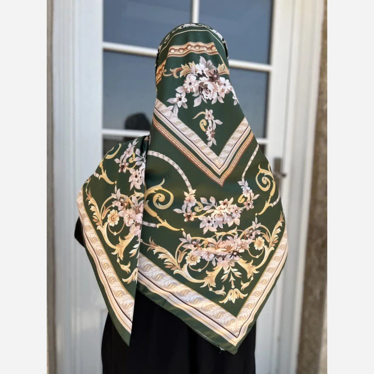 روسری ابریشم ساتن مجلسی سبز