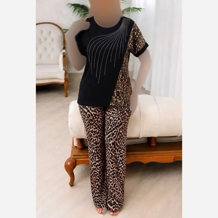 ست بلوز و شلوار زنانه قواره دار ویسکو الیزه فول کش سایز بزرگ (2)