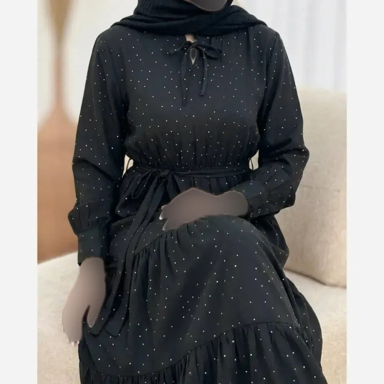 پیراهن زنانه مشکی جنس بوگاتی درجه یک سایز فری 38 تا 46 (2)