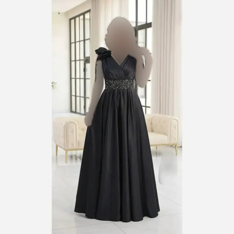 ماکسی مجلسی زنانه لاله ساتن تافته مشکی سایز 36 تا 52