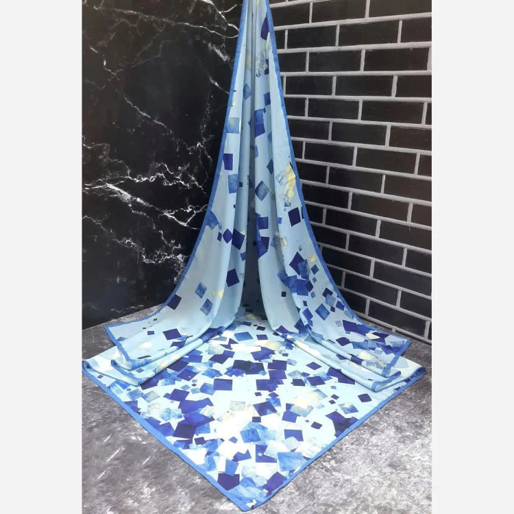 روسری نخ کاستوم طرح باران سایز 140 آبی هندسی اسپرت