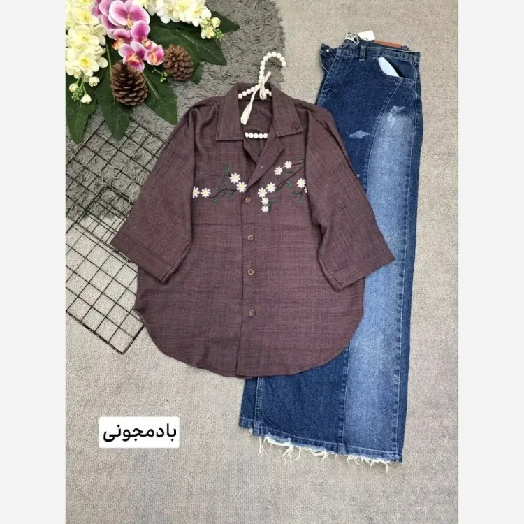 شومیز شانتون شکوفه گلدوزی شده فری سایز