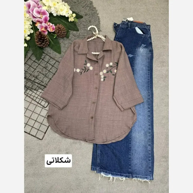 شومیز شانتون شکوفه گلدوزی شده فری سایز
