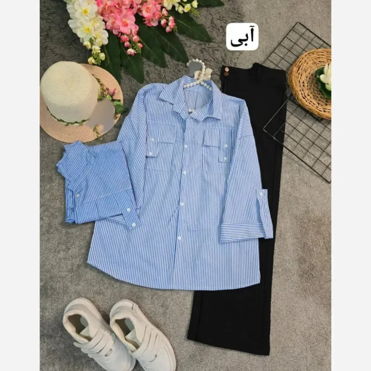 شومیز نخی راه راه جیب صلیبی فری سایز مدل کیمونو رنگی