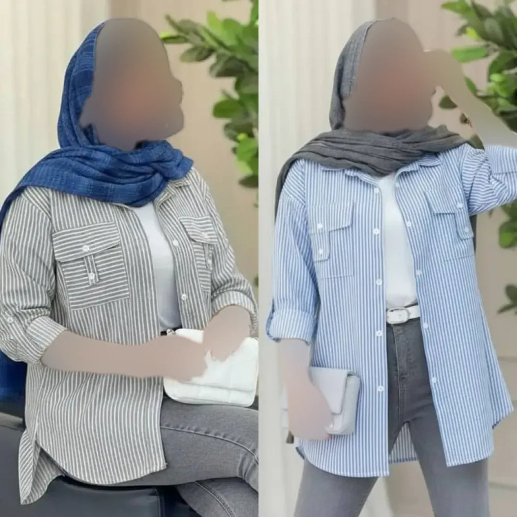 شومیز نخی راه راه جیب صلیبی فری سایز مدل کیمونو رنگی