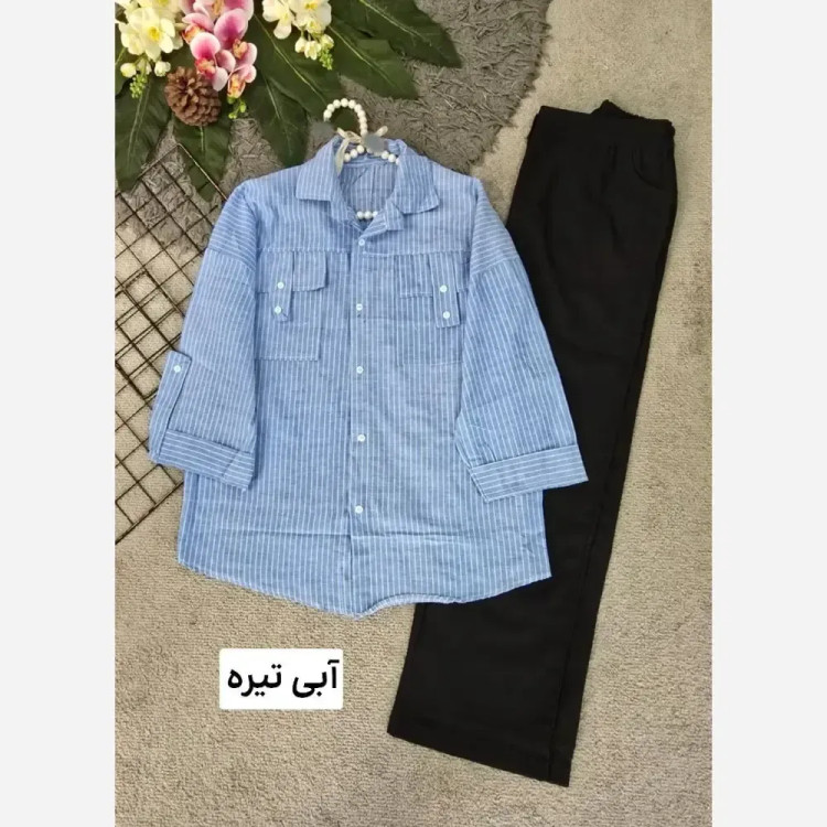 شومیز نخی راه راه جیب صلیبی فری سایز مدل کیمونو رنگی