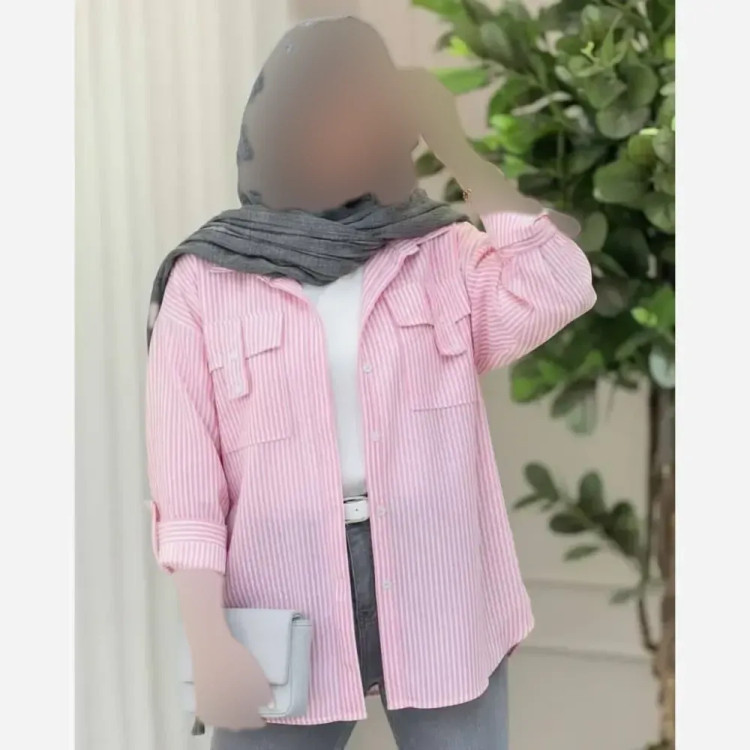 شومیز نخی راه راه جیب صلیبی فری سایز مدل کیمونو رنگی